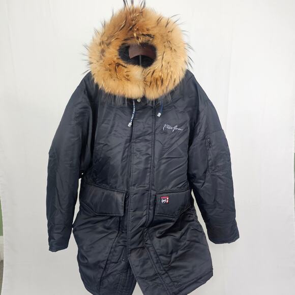 Vintage Phat Farm Men’s Goose Down Parka Coat- L -Black Fur Hood 90s Hip-Hop NYC - Picture 1 of 7